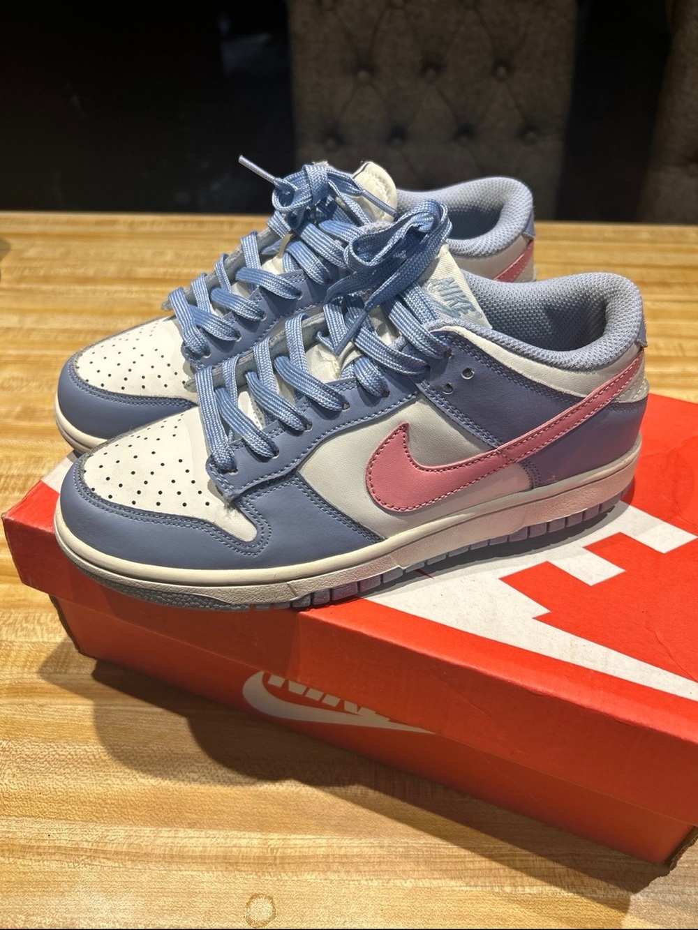 Nike Women’s Low-Top Sneakers in Light Blue, White & Pink